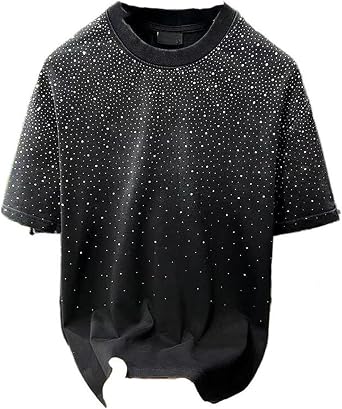 Mens T-Shirt, Summer Rhinestone Vintage Short Sleeve Shirts