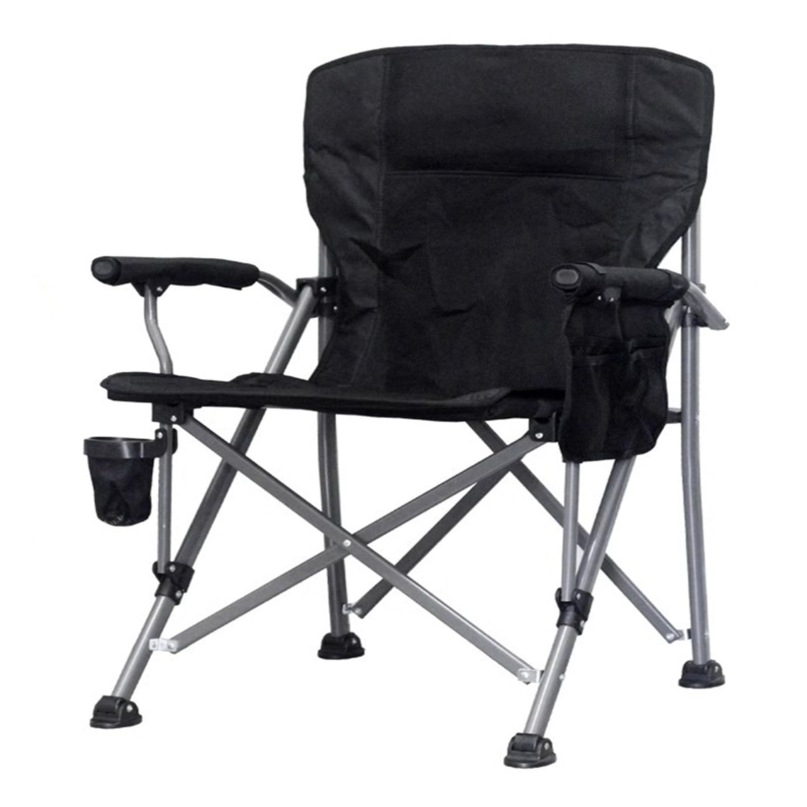 Chaise de Camping Pliable Surdimensionnée Portable avec Porte Gobelets et Accoudoirs Cadre Stable pour Extérieur Intérieur Camping Pêche Couleur Noir Gris F