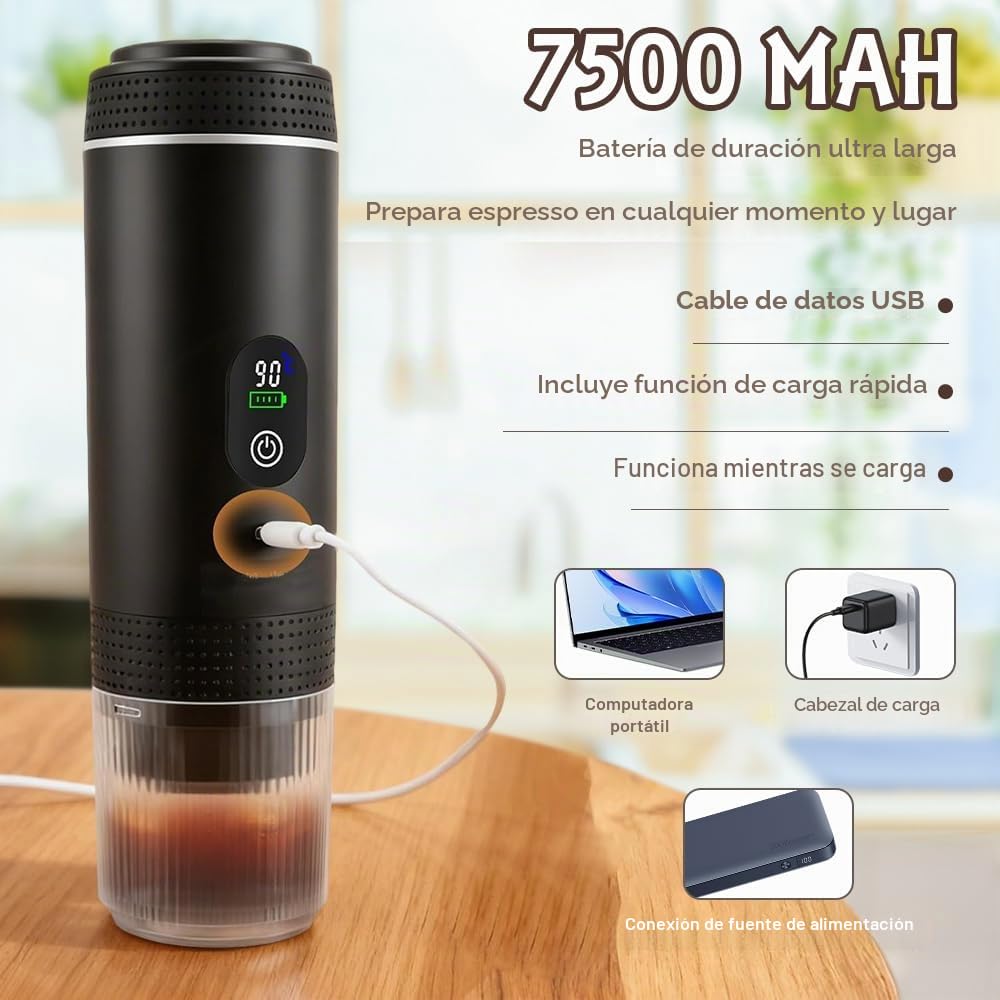 Cafetera Portátil 3 en 1, Mini Cafetera Portátil de Espresso y Capsulas, Autocalentamiento de 5 Minutos, Compatible con Cápsulas y Café Molido, Carga Rápida USB-C, para Acampadas, Senderismo