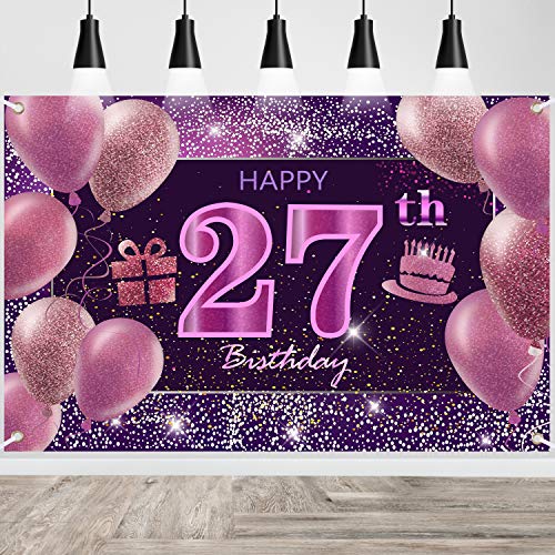 27th Birthday Decorations IMISI Happy Birthday Banner Pink Birthday Backdrop Decorations for a Party
