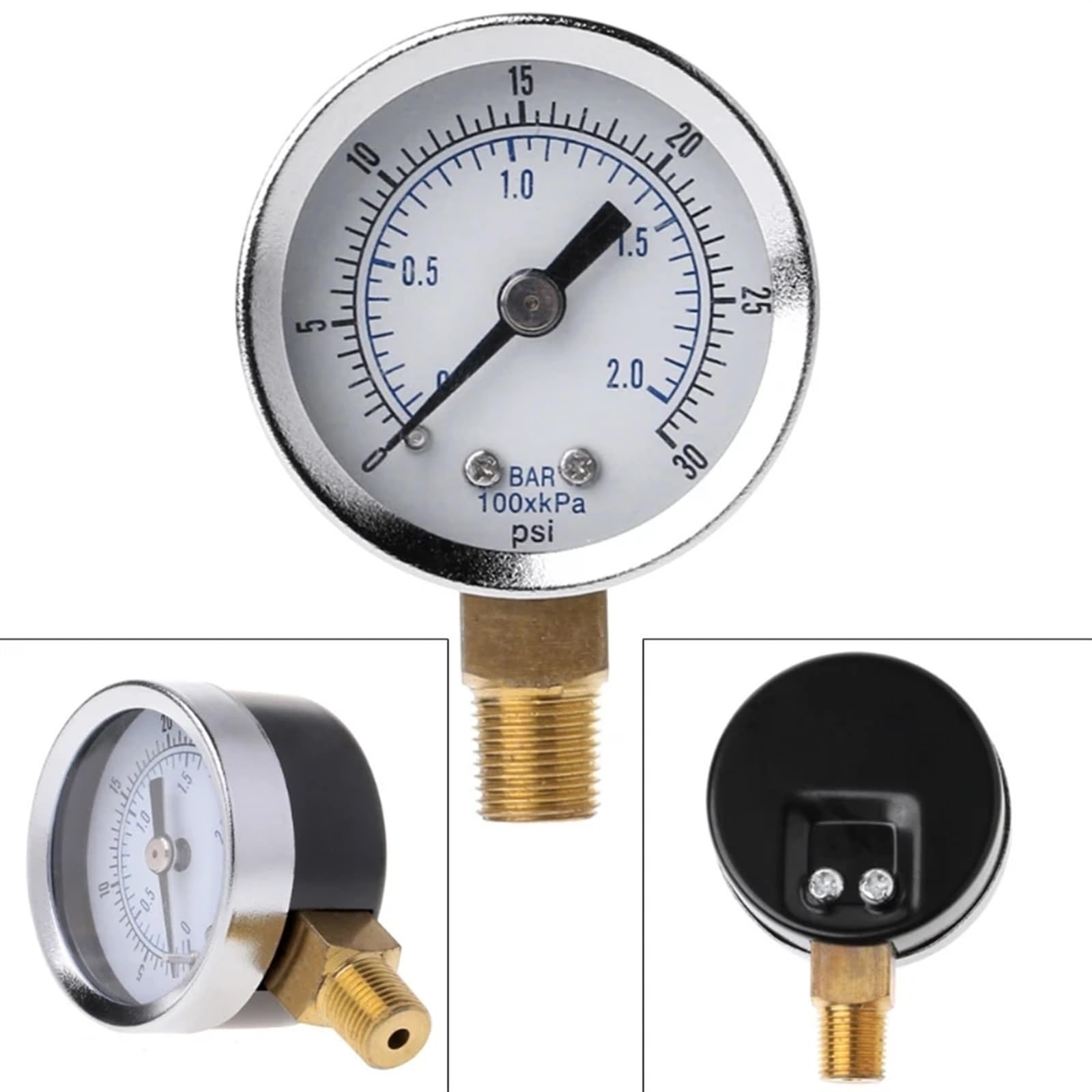 Manometro 0-30 psi 0-2 bar Manometro idraulico a bassa pressione Manometro a doppia scala Filettatura 1/8" BSPT for carburante 1 pz