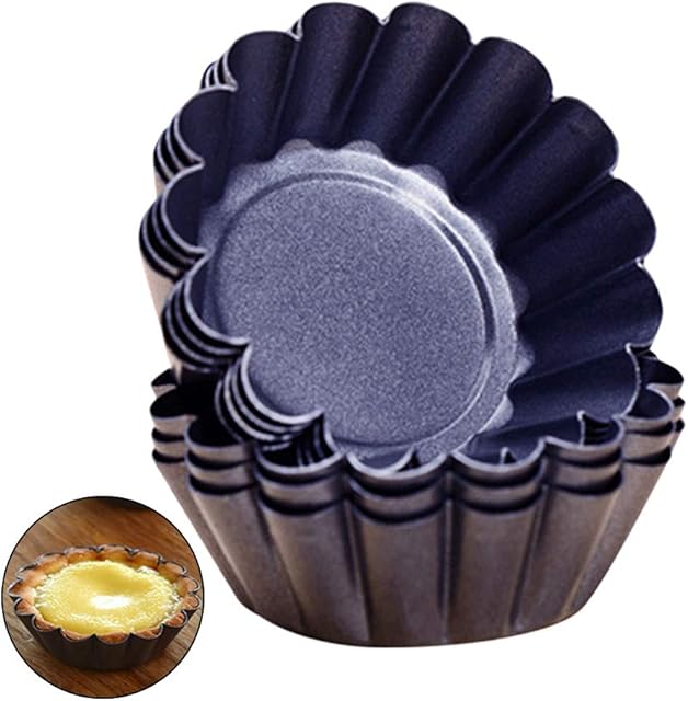 Cake Molds 12 Pieces Carbon Steel Egg Tart Molds Reusable Muffin Cupcake Mould Baking Cups Tin Tart Pans Non-Stick Bakeware Baking Tool for Cupcake Cake Cookies Cutter Pudding 7.5cm