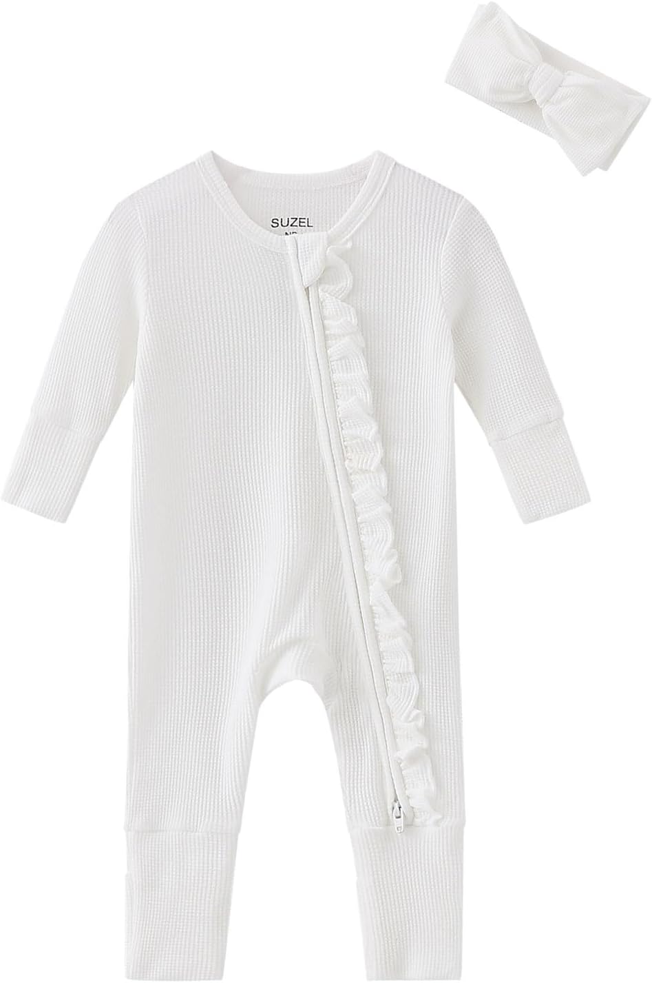 Newborn Girl Clothes Baby Ruffle Romper w/Headbands One-Piece Waffle Jumpsuit Coming Home Outfits
