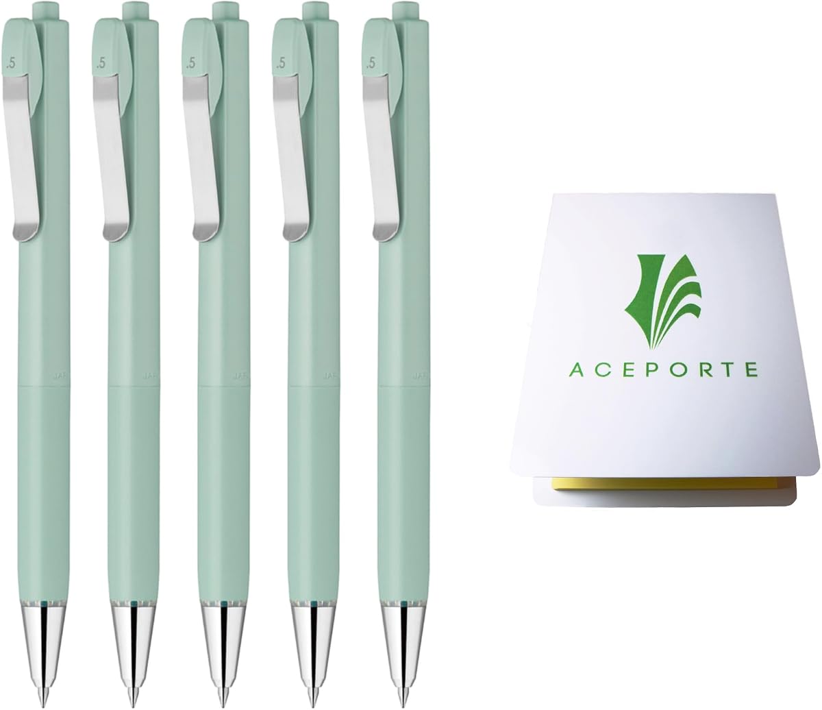 ZEBRA bLen U 0.5mm Ballpoint Pen Mint Green 5 Pack, Sticky Notes Set