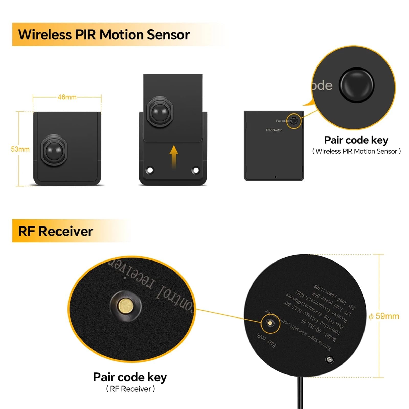 Interruptor de Sensor movimiento uno/Dual, tira luces LED neón, Control receptor inalámbrico, interruptor inteligente, luz for pasillo y escalera(Warm White,2PCS Sensor -EU,3M Kit)