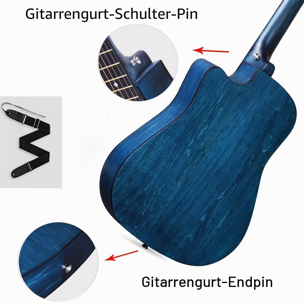 ADM 38 Zoll Akustikgitarre Anfänger, Folk-Gitarre Blau für Kinder Studenten Erwachsene (Stahlsaite)