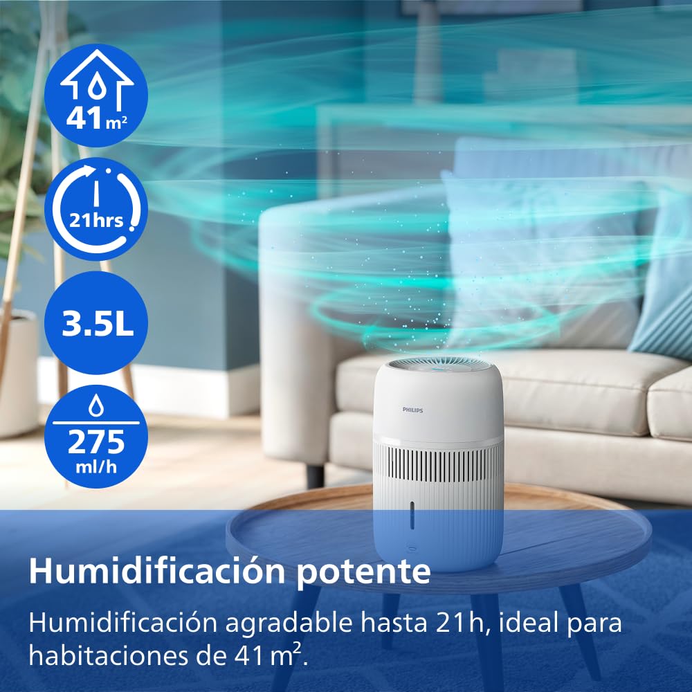 Philips Humidificador Evaporativo Serie 4000, Humidificación Higiénica, 99,97% Menos Bacterias, Depósito de Agua 3,5 L, 275 ml/h, Habitaciones hasta 41 m², Blanco (HU4209/00)