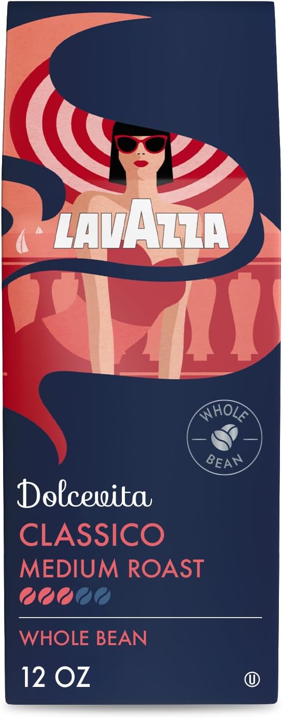 Lavazza Dolcevita Classico Whole Bean Coffee 12oz Bag, Medium Roast, Rich and Full-bodied, Intensity 3/5, Arabica and Robusta, Ideal for Drip Brewers, (Pack of 1) - Package May Vary