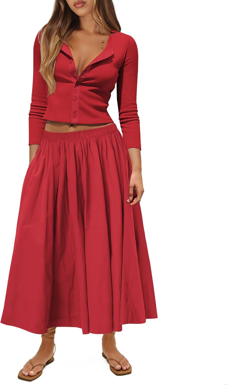 Pungdra Womens Sweater Skirt Sets for Women Ribbed Button Down Cardigan 2 Piece Matching Set Fall Casual Going Out Outfits