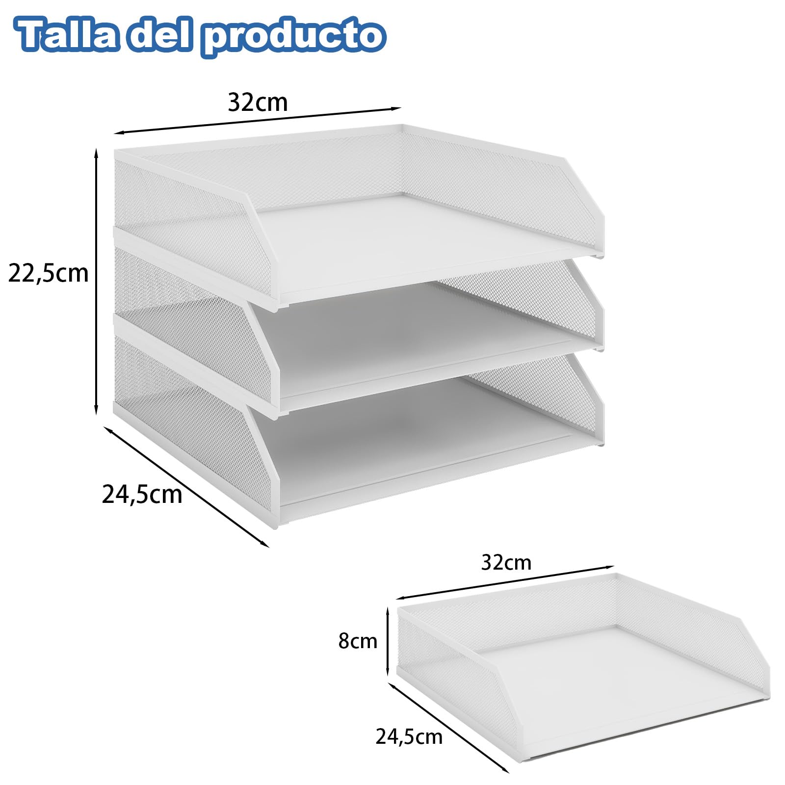 PUNCIA Bandeja para Cartas A4 Archivador de Documentos 3 Bandejas Metal Escritorio Organizador de Archivos Bandeja de Papel Almacenamiento para Oficina Sala de Trabajo Escuela Oficina Blanco