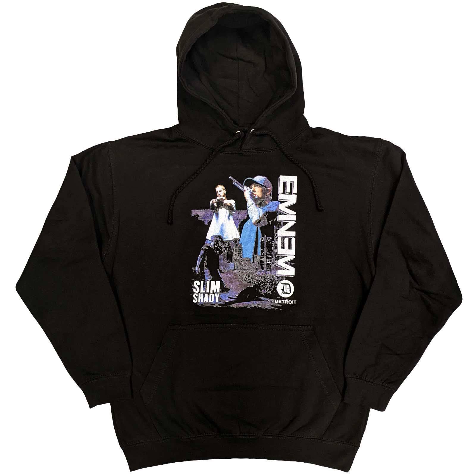 Eminem Hoodie Detroit Logo Marshal Mathers Official Unisex Black Pullover M
