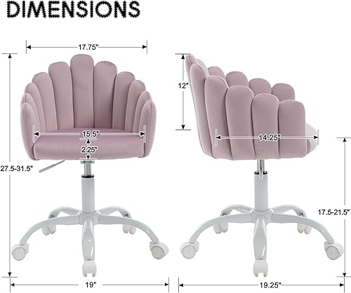 Miniatura 2 de LukeAlon Bonita silla de escritorio giratoria para niños, silla de estudio de terciopelo con ruedas y brazos, cómoda silla tapizada de altura