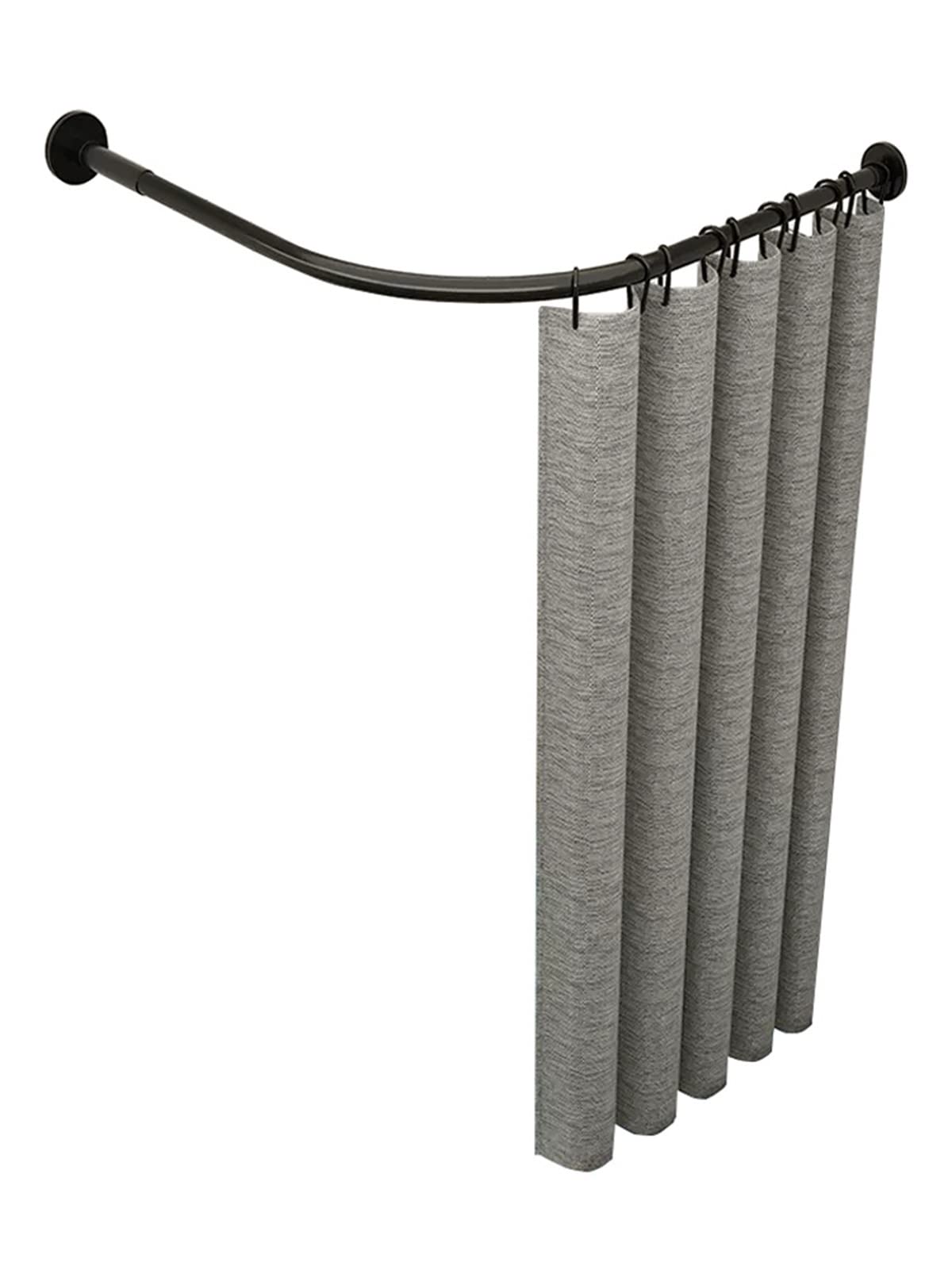 L-vormige douchegordijnstang, verstelbare zwaar belastbare hoekdouchestrokken, roestvrije afgeronde douchegordijnrail, voor badkamer bad zonder plafondsteun, N (maat: D 70-95 cm x 105-165 cm, kleur