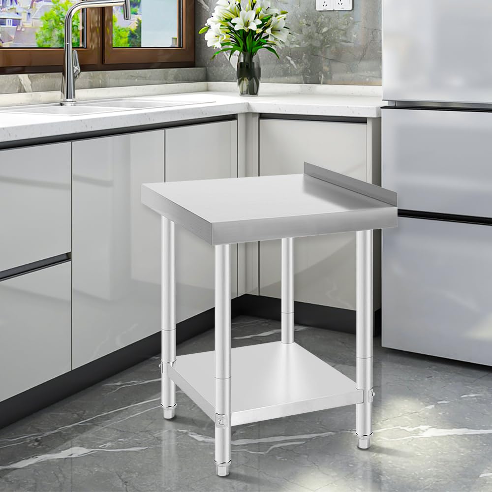 homewell Tavolo da lavoro cucina in acciaio inox, preparazione professionale cucina, lavoro cucina a 2 piani in acciaio inossidabile per preparazione cucina cibo pasto hotel uffici ospedali, 61 x 61 x