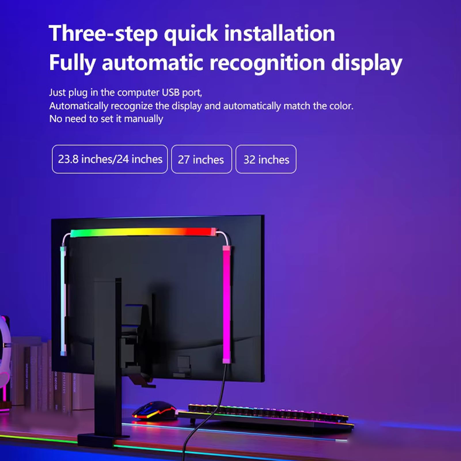 Bewinner Monitor de Retroiluminación LED, Tira de LED para Monitores, Barra de Luz de Computadora RGB Detrás del Monitor, Luces de Monitor de Juego, Luces de Pantalla RGB Sincronización