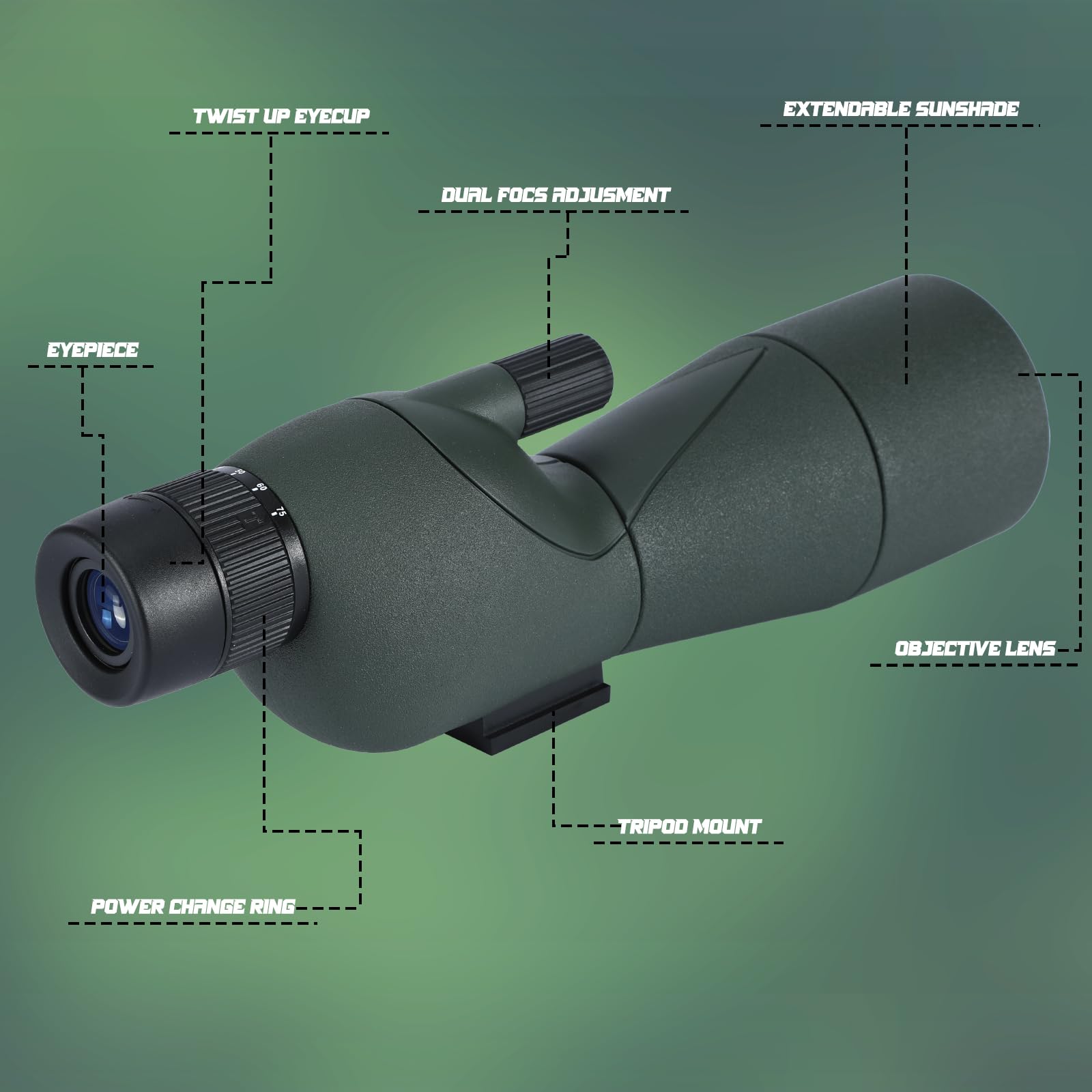 Telescopio, Ultra HD 25-75X60 Telescopio, Doble Enfoque ED, Impermeable FMC Lente-BAK4 Prisma con Trípode Maletín de Transporte para Tiro al Blanco Caza Observación de Aves Paisajes Silvestres