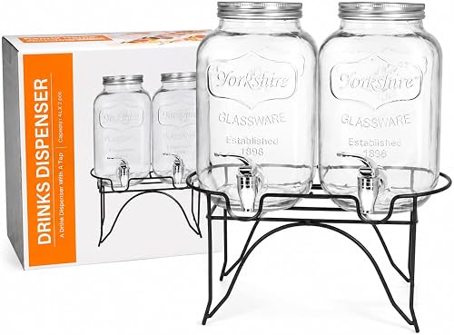Double Glass Beverage Dispenser with Stand 4L+4L (Clear And Black)