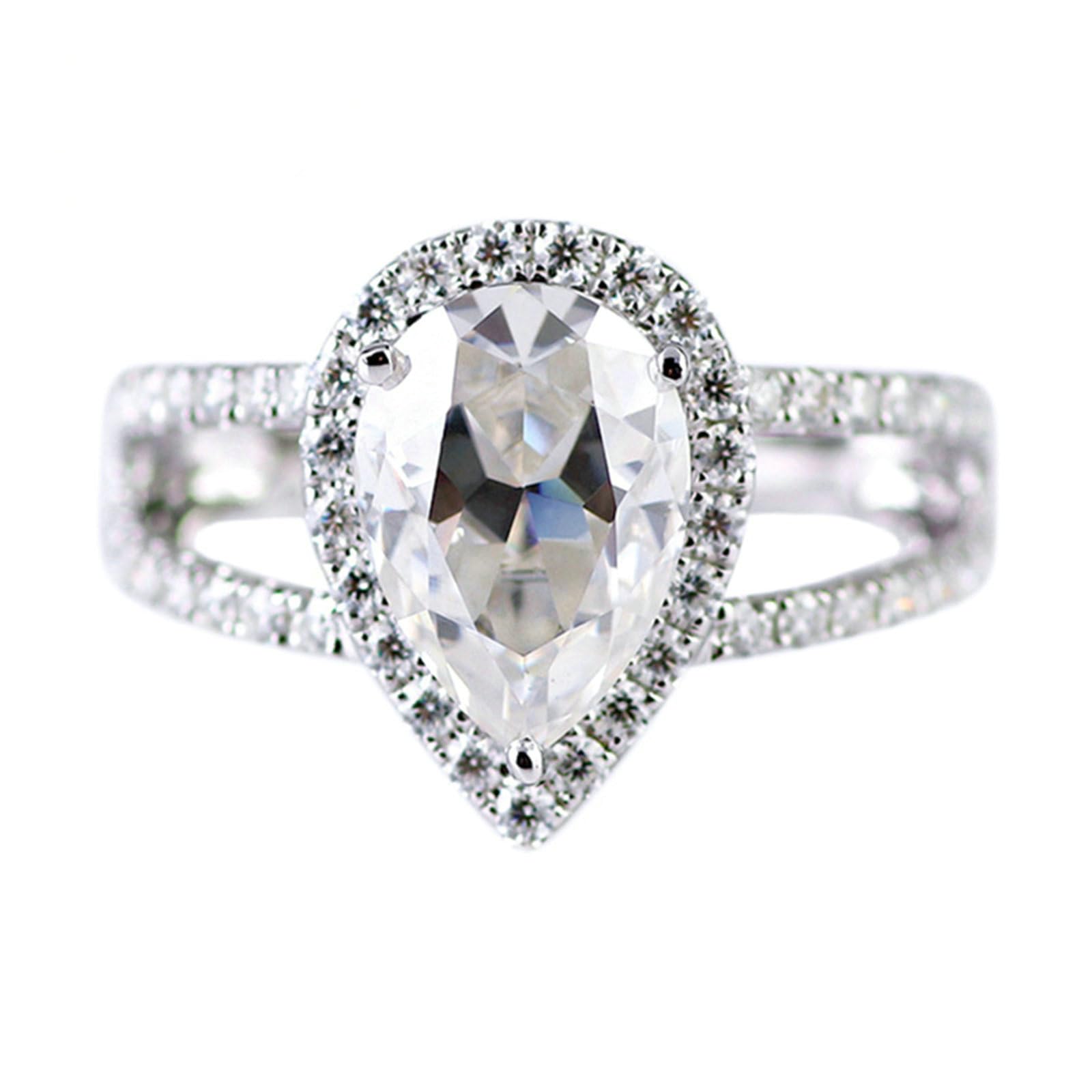 Anillo de oro blanco, anillos a juego con moissanite en forma de gota de 1/1,5 ct, regalos de aniversario de boda para mujeres