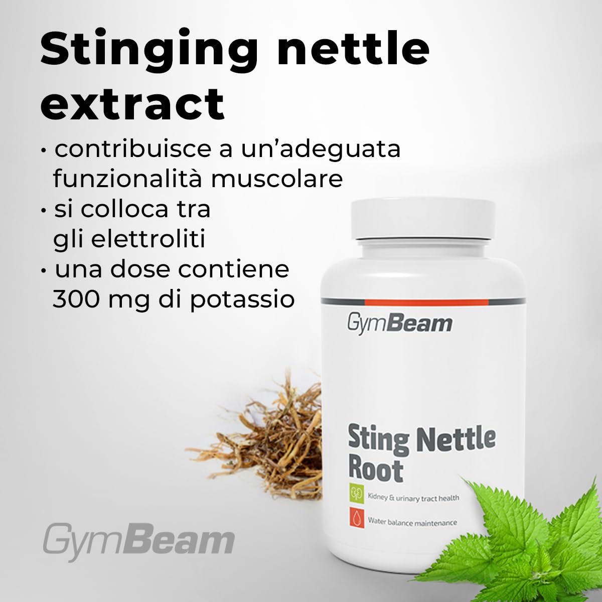 GymBeam Estratto di Radice di Ortica 90 cps, 500 mg Estratto 10:1 (Urtica dioica), Supporta la Salute Muscolo-Scheletrica e Cardiovascolare, Disintossicazione Naturale, Supporto al Ciclo Mestruale