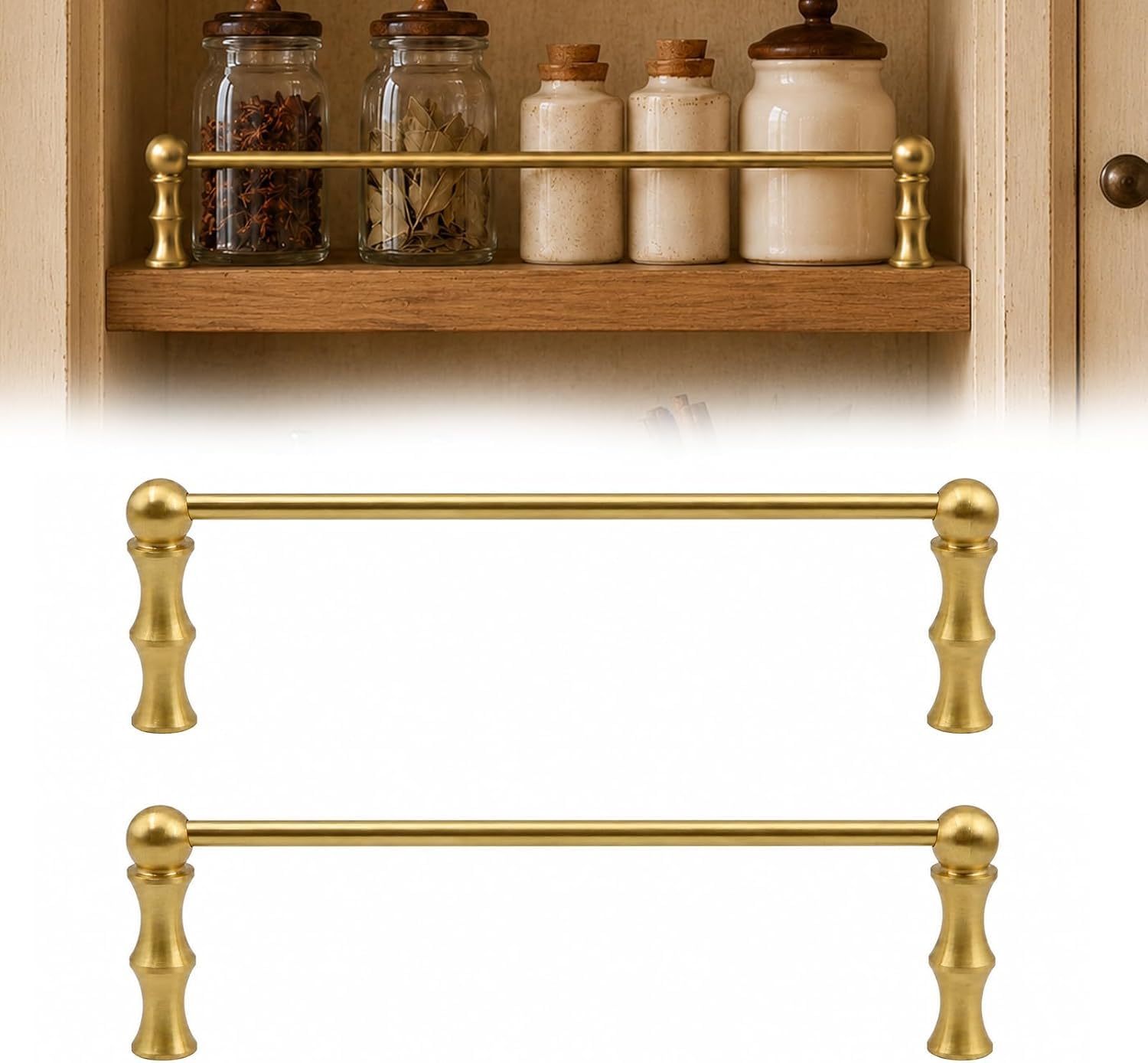 GERAZAHO 2 Pack Brass Shelf Rails for Shelves, Decorative Gold Shelf Rail, Tipping Guardrail Bars, Metal Anti-Fall Shelf Railing for Bookcase, Closet, Kitchen & Shoe Rack Option C 28in/71cm