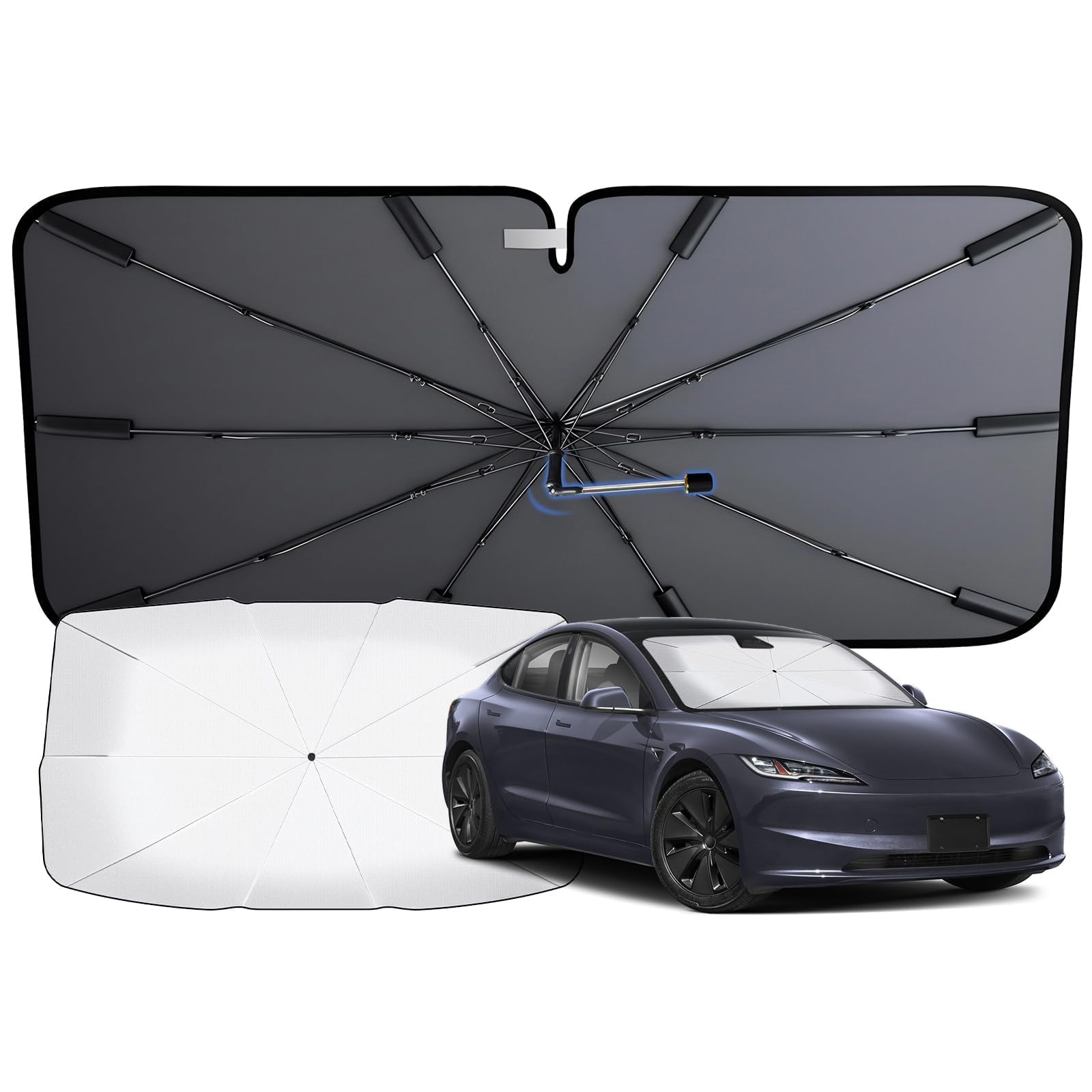 Photo 1 of [2026 Upgraded] Windshield Sun Shade Umbrella, Nano-Coated Reflective Fabric Sunshade for Front Window, Foldable Car Shade Covers Keep Car Cool and Protect Interior (XX-Large-63 L x 36" W)