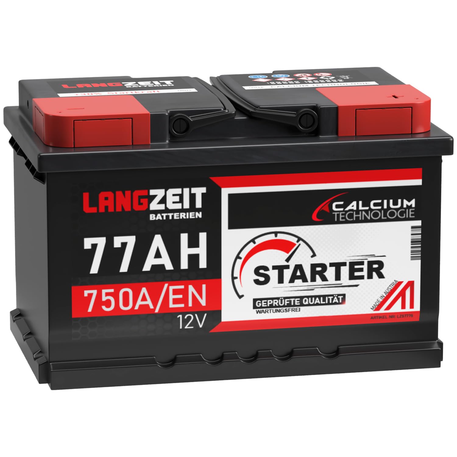 LANGZEIT Autobatterie 77Ah 12V 750A/EN Starterbatterie +30% mehr Leistung ersetzt Batterie 75Ah 72Ah 74Ah 70Ah