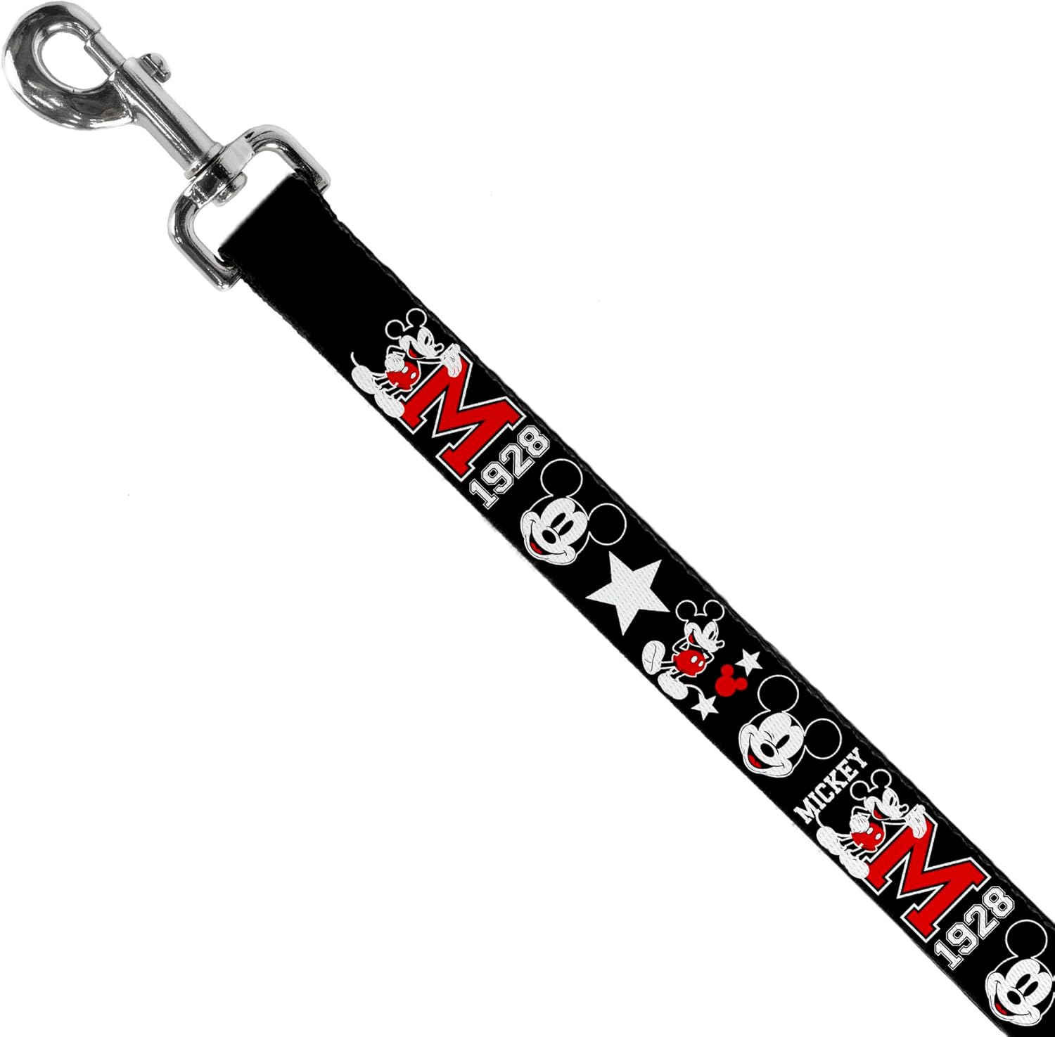 Buckle-Down Dog Leash Classic Mickey Mouse 1928 Collage Black White Red 6 Feet Long 1.0 Inch Wide, Multicolor (DL-6FT-WDY159)