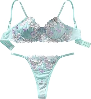 Lilosy Sexy Choker Floral Lace Scallop Sheer Underwire Push Up Garter Belt Lingerie Set for Women