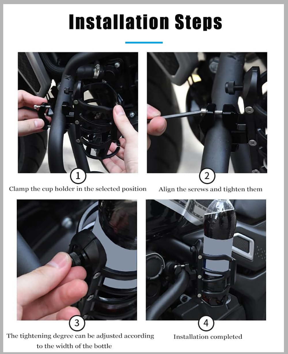 Portabicchieri per Moto per Piaggio Vespa GTS GTV 250 300, Rotazione a 360°, Regolabile, Robusto, Supporto per Bottiglia d'Acqua, Borraccia Accessorio per Manubrio,D Titanium