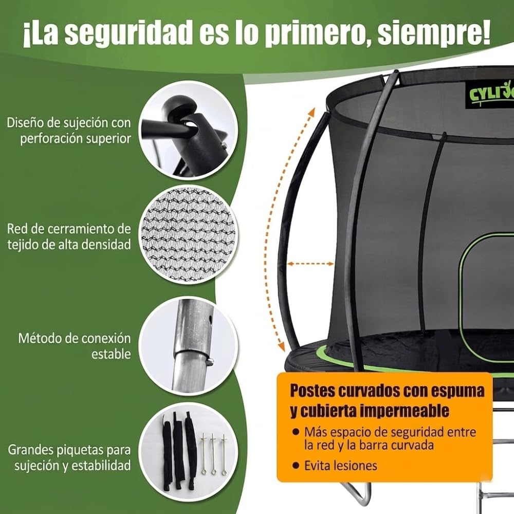 DEVESSPORT Cama Elástica Exterior de 10 Pies (305 cm) con Red de Seguridad, Escalera y Kit de Anclaje | Trampolín de Jardín para Niños y Adultos, Carga Máx 150 kg, 60 Muelles
