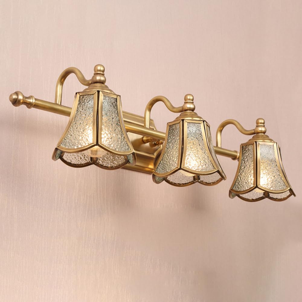 KBUUKYYXouy Wall Lights for Bedroom 3 Light Bathroom Vanity Light Fixtures Gold Brass Vanity Over Mirror Light with Glass LampShade Mid Century Retro Style Wall Sconce for