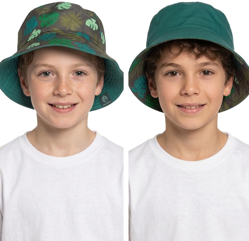 A2Z 4 Kids Girls Boys Reversible - Bucket Hat AZ41105 Leaf 7-10 Yrs