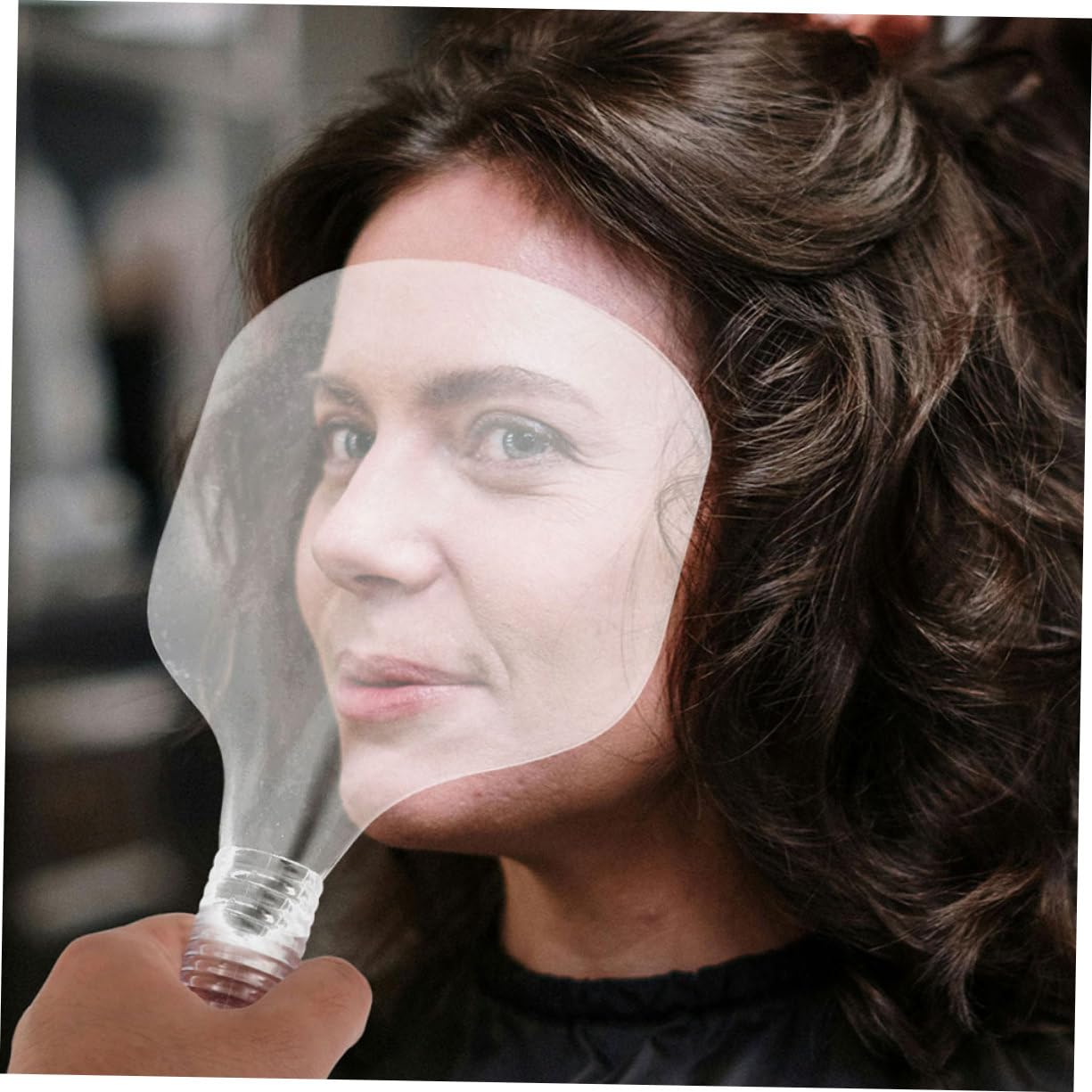 4 pezzi Maschera Parrucchiere con Manico Schermo Protettivo Nero Trasparente per Taglio Capelli Protezione Viso per Tintura Lacca Prodotti per per Uso Professionale e