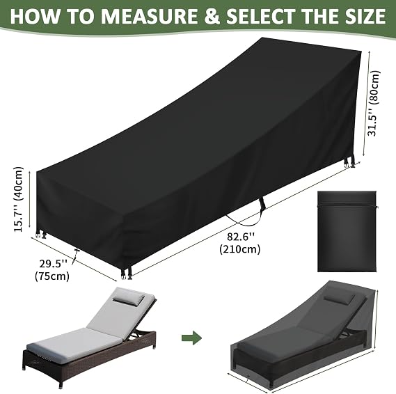 Garden Sunbed Cover, Waterproof Windproof Anti-UV Heavy Duty Rip-Proof 210D Oxford Fabric Outdoor Patio Sun Lounger Covers (210x75x40/80cm) - Black