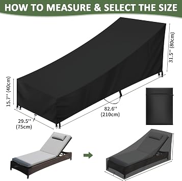 Garden Sunbed Cover, Waterproof Windproof Anti-UV Heavy Duty Rip-Proof 210D Oxford Fabric Outdoor Patio Sun Lounger Covers (210x75x40/80cm) - Black