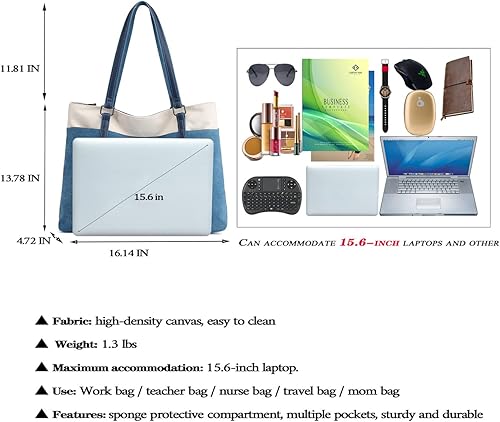 Miniatura 2 de Bolsa grande para mujer, bolso de hombro de 15.6 pulgadas, bolsa de trabajo para computadora portátil