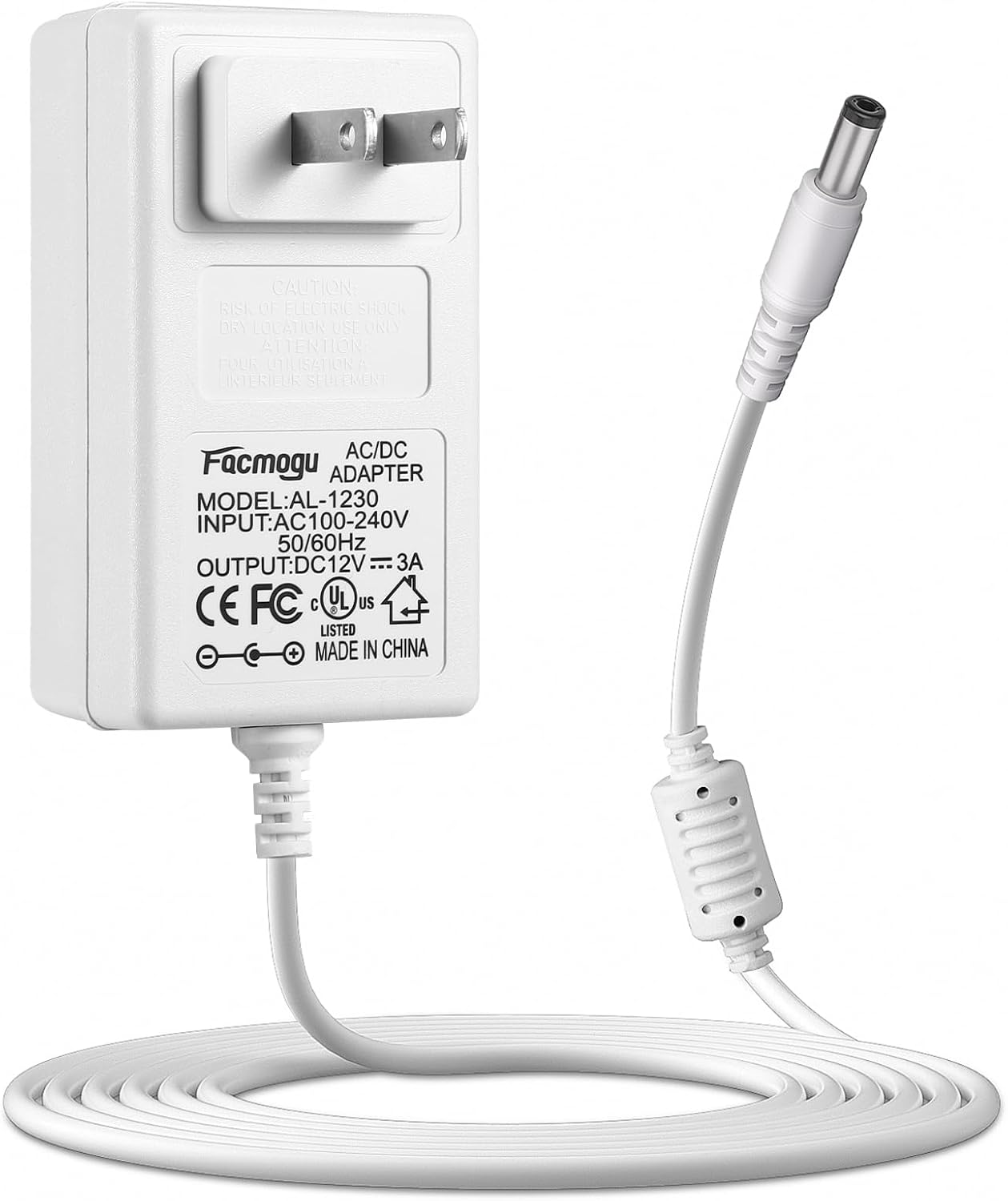 Facmogu 12V 3A Power Supply Adapter, AC 100-240V to DC 12 Volt Wall Plug Transformers, 36W Power Supply Adaptor with AC to DC Barrel Connector 5.5x2.5mm & 5.5x2.1mm, Power Cord Length 150cm/ 4.92 Feet - Image 7