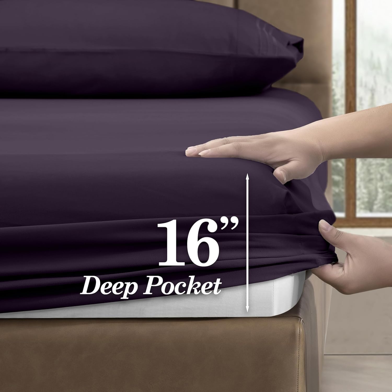CELINE LINEN Premium 1800 Hotel Quality Wrinkle-Resistant 4-Piece Microfiber Sheet Set - Luxury Ultra Soft and Breathable Bedding 16 Inch Deep Pocket 4PC Sheet Set, California King, Purple