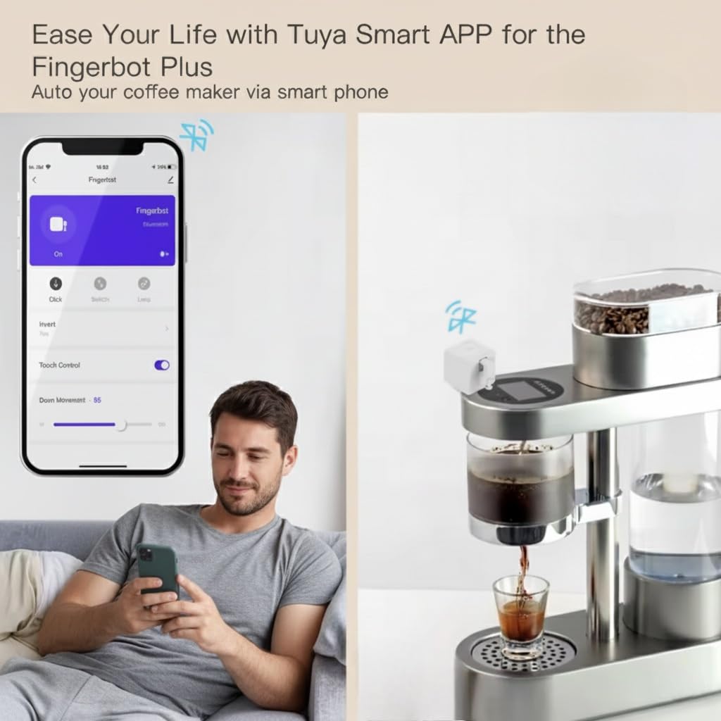 Smart Button Pusher Fingerbot, Bluetooth Wireless Smart Switch Controller, No Wiring, Touch & App Control via Smart Life Tuya, Voice Control with Alexa & Google Home via Compatible Hub (White)