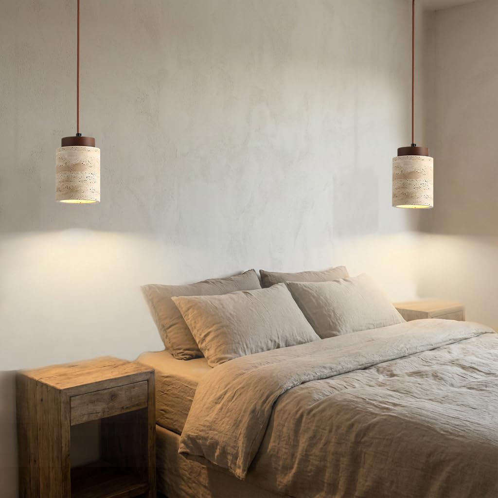 7W Natürliche Travertin Hängeleuchte Wabi Sabi Stil Deckenlampe Deko Hängelampe Höhenverstellbar Lampen Moderne Pendelleuchte Küchenlampe für Schlafzimmer Esszimmer Wohnzimmer Küche Diele