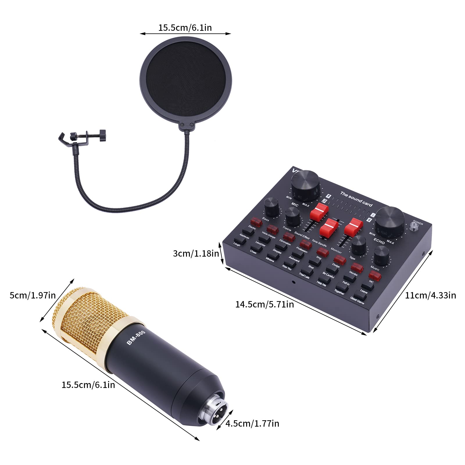 Audio Mixer Microfono a condensatore, Kit microfono da gioco, con scheda audio VBS e supporto per braccio del colletto, microfono USB, per streaming live, canto, gamer