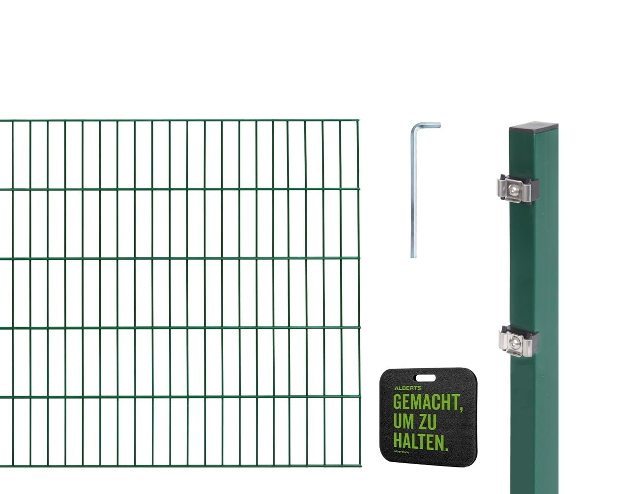 Alberts 691462 Valla de doble varilla con cojín para rodillas, diferentes longitudes y alturas, verde, altura 100 cm, longitud 10 m