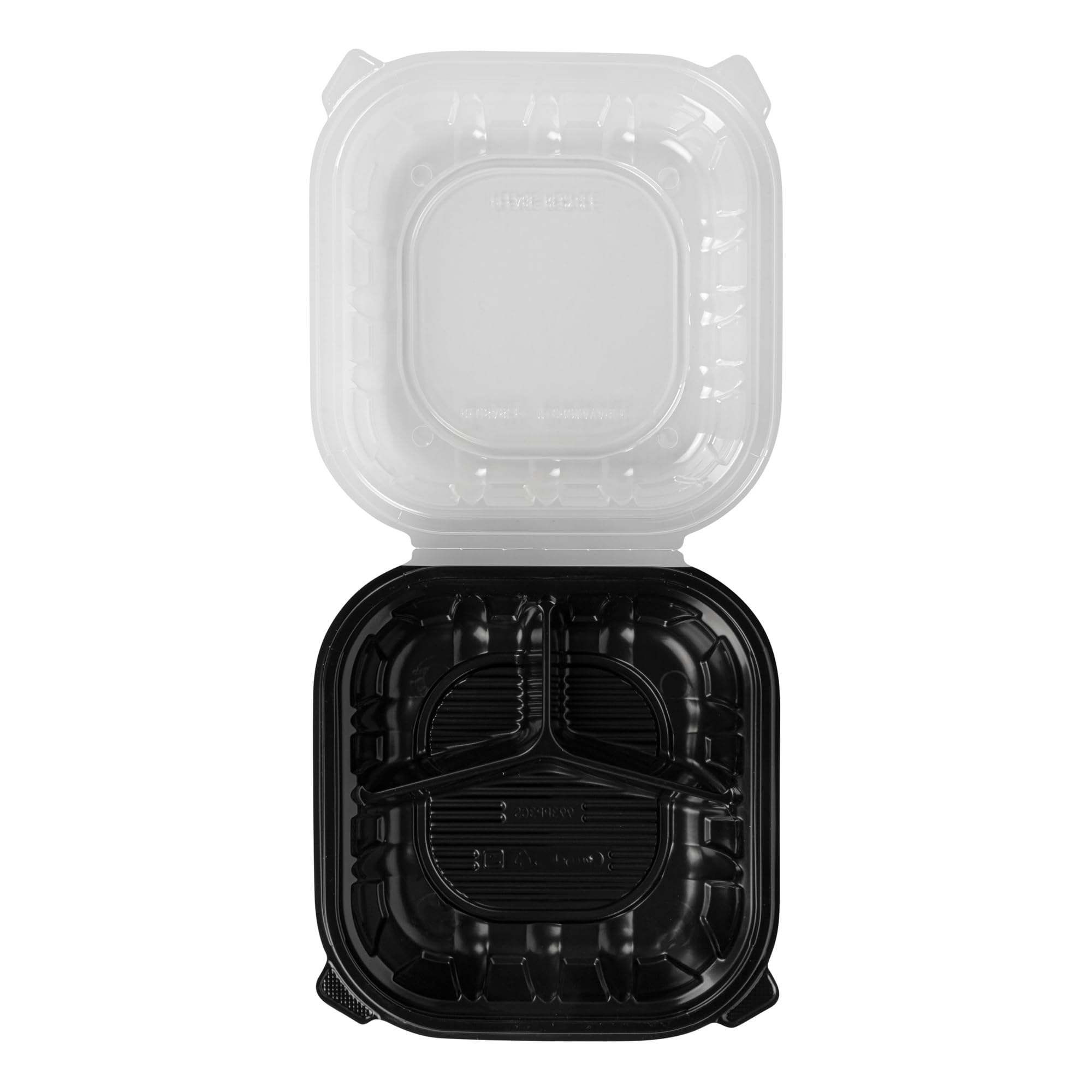 Restaurantware Thermo Tek pojemniki z klapką, 50 jednorazowych pudełek na wynos – 3 przegrody, wentylowane pokrywki, czarne plastikowe pojemniki do przygotowywania posiłków, nadają się do kuchenki