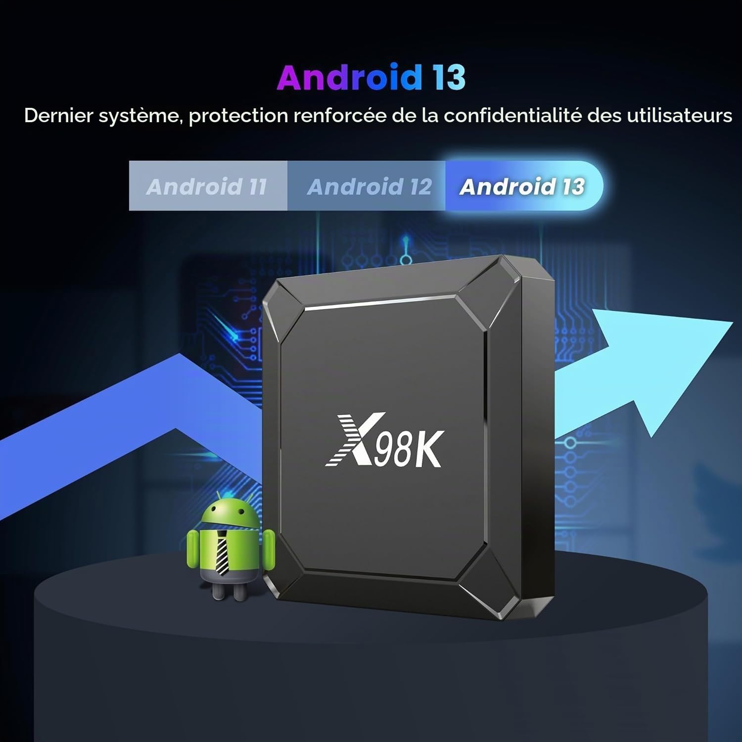 Boîtier TV Android 13.0, Android Box 4GB RAM 32GB ROM RK3528 Quad-Core Arm Cortex-A53,Android TV Box Support WiFi6 BT5.0 10/100M LAN Enternet 2.4G/5G HD 8k TV Box Android