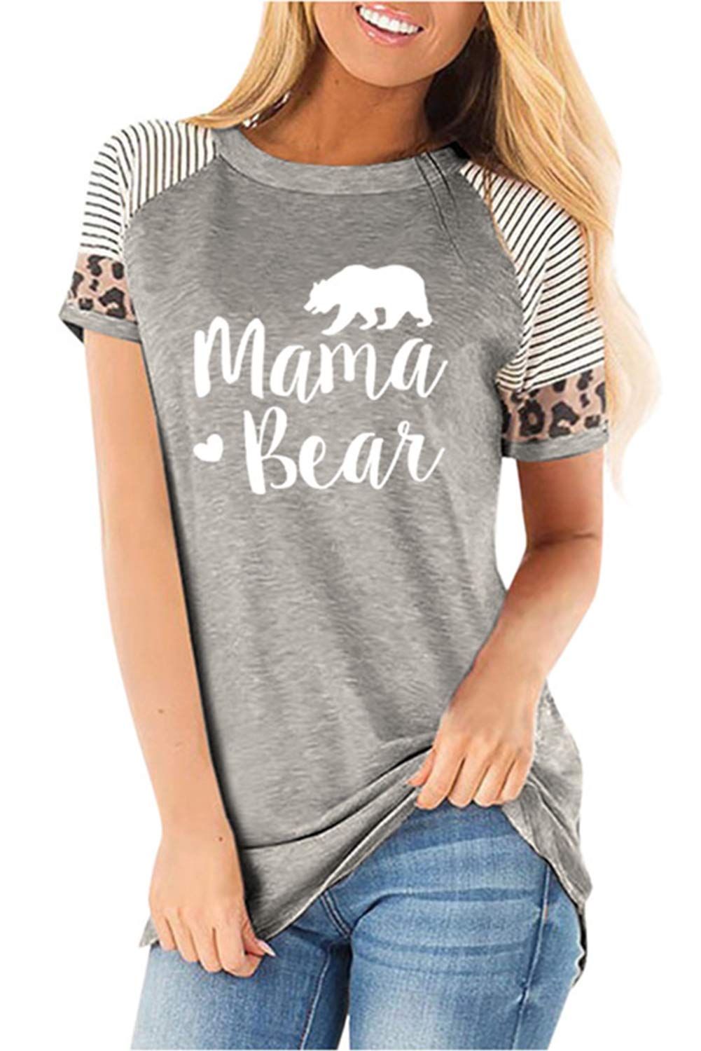 Womens Tshirts Short Sleeve Summer Tops Color Block Tunic Leopard Print Casual Tees