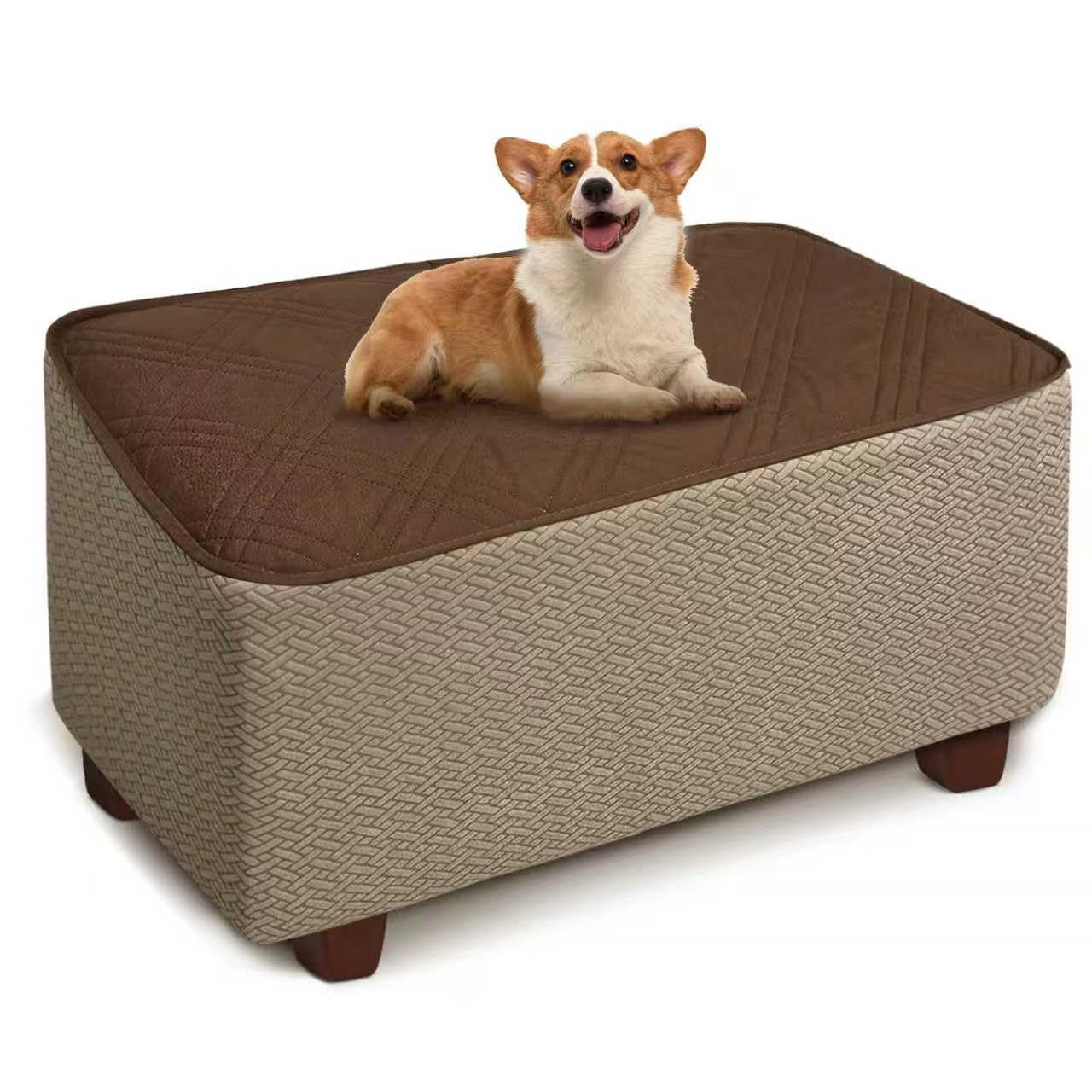 MEHIDFY Ottoman Cover, Waterproof Square Stool Slipcover, Quilted Stretch Furniture Protector, 28-32 Inches, Machine Washable (Brown, Large)