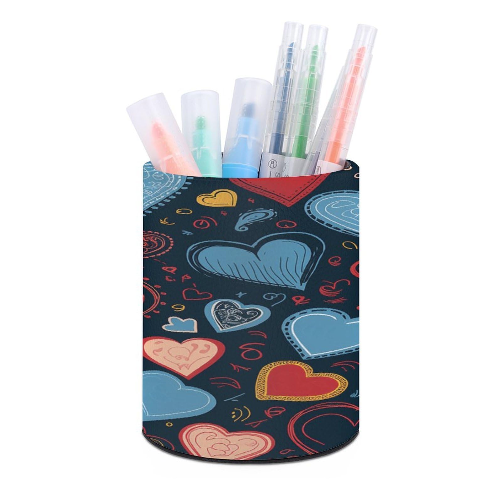 VstaDank Arious Round Pencil Holder, PU Leather Pencil Holder Desk Organizer for Desk Desk Office Desk Home Decor (3.1 x 3.9