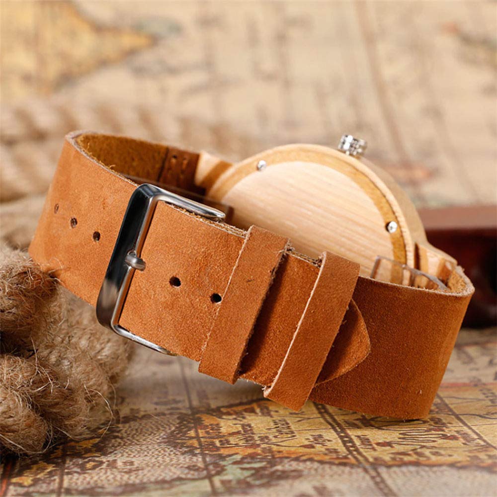 CAIDAI&YL Orologio da uomo in bambù Orologio da polso al quarzo Cinturino marrone Orologio da uomo in legno naturale