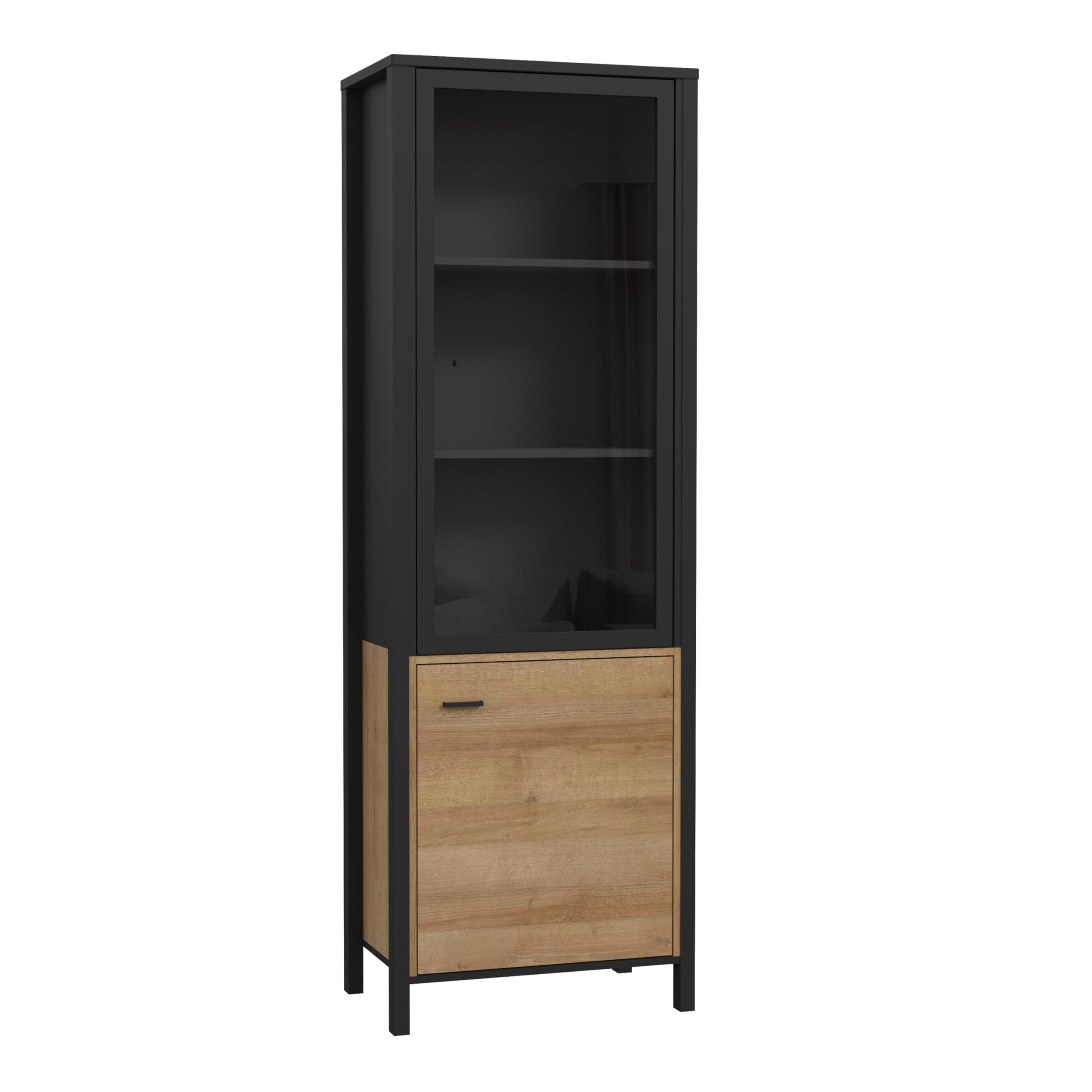 Furniture To Go | High Rock, Matt Black & Riviera Oak, Wide Display Cabinet