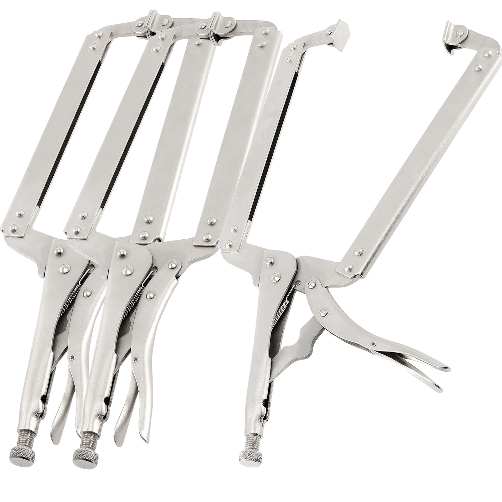 JOIKIT 3PCS 18 Inch C-Clamp Locking Pliers, Welding Pliers Set, Large Face C Clamp with Swivel Pads, Vise Grip C-Clamp for Woodworking Carpentry,